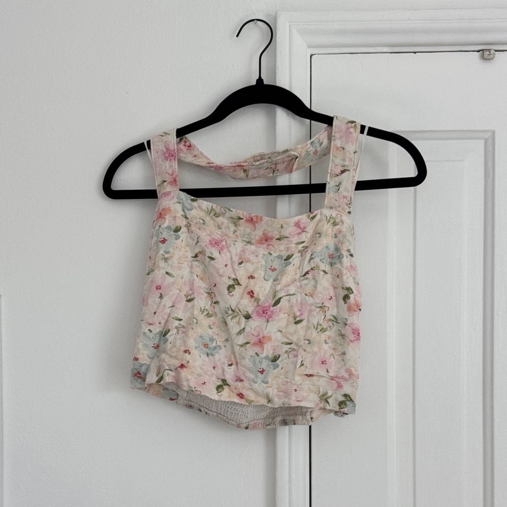 Abercrombie & Fitch Floral Crop Top - Pink and Cream